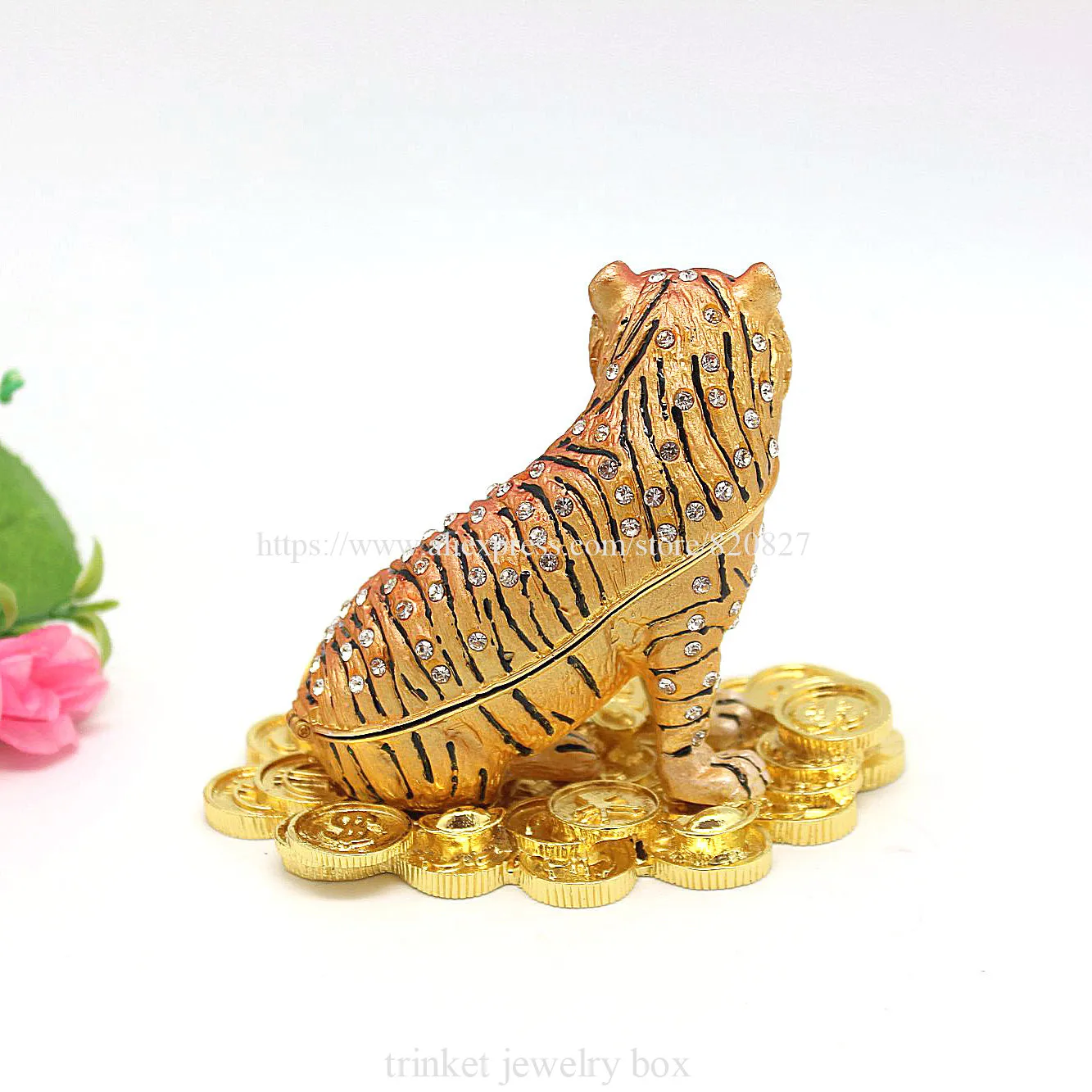 Enamel Jewelry Box Hinged Trinket Box Tiger Figurine Feng Shui Statue Animal Piggy Bank for Necklace Bracelet Ring Organizer Cas