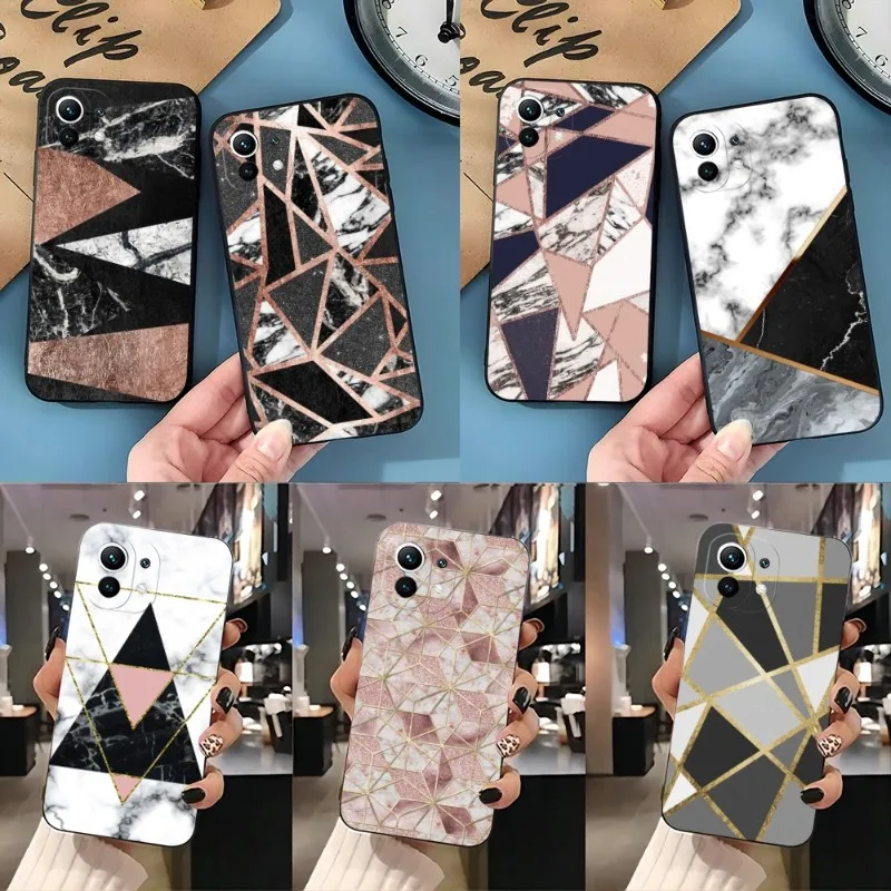 

Marble Geometric Phone Case For Xiaomi 12 12Pro 11 11i 11T 11X 10 10i 10S 9 9T Pro Youth Ulltra MIX4 CIVI Funda Black Solt Coque