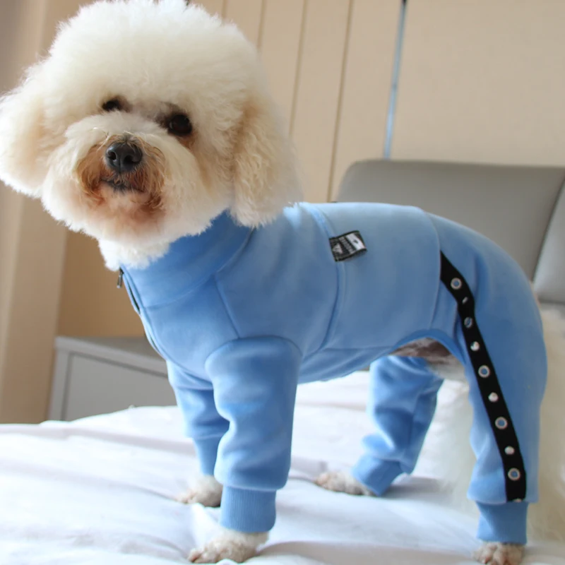 

Pet Dog Jumpsuit Pure Cotton Puppy Clothes One Side Fleece Lined Zipper Pajamas Stretchy Overalls For Small Dogs Chihuahua Wear