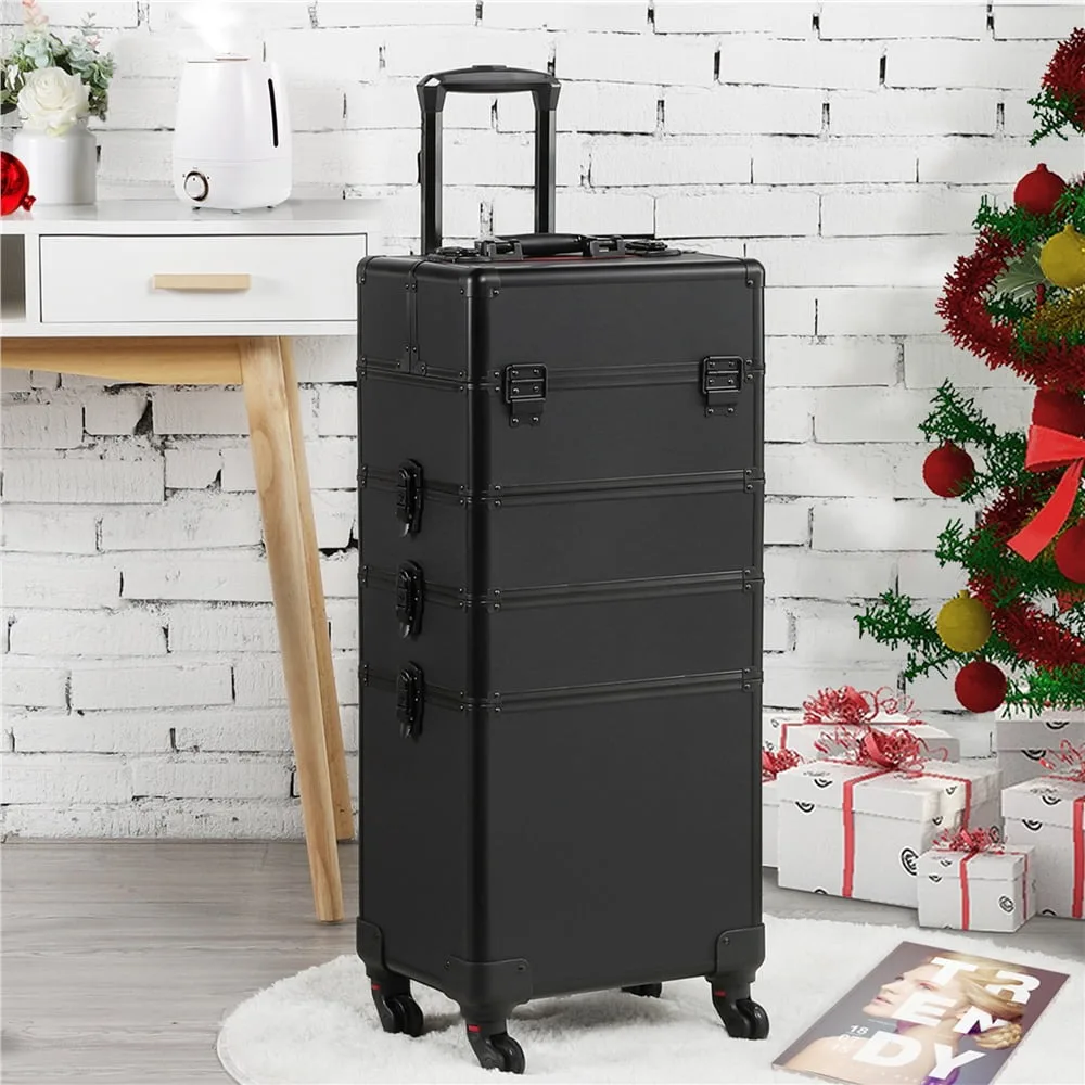 

Professional 4-in-1 Aluminum Travel Cosmetic Makeup Case, Black