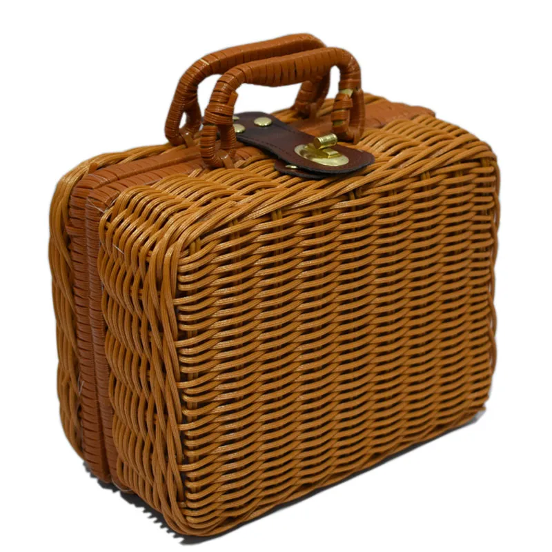 

FQ Rattan-like Woven Storage Basket Picnic Box Retro Idyllic Suitcase