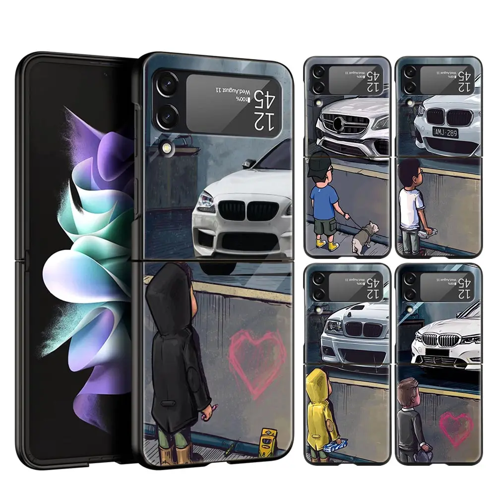 

Boy See Sports Car Jdm Drift Phone Case for Samsung Galaxy Z Flip 3 4 5G Shell For Samsung Z Flip3 Flip4 Hard PC Bumper Cover