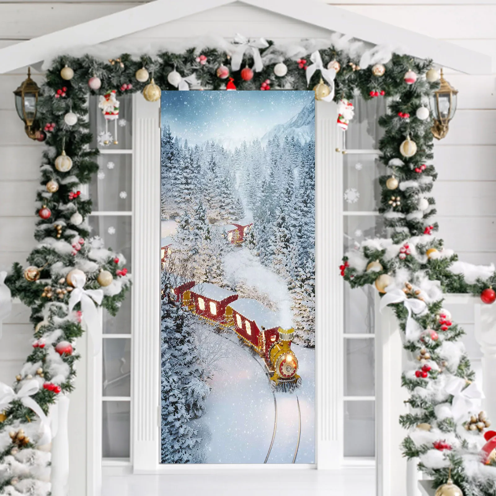 

3D Рождественские дверные Чехлы, наклейки для рождественской вечеринки, 31X78 дюймов