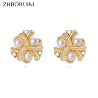 zhboruini 2022 retro palace style stud earring real natural freshwater pearl 14k gold gilled pearl earrings for women gift