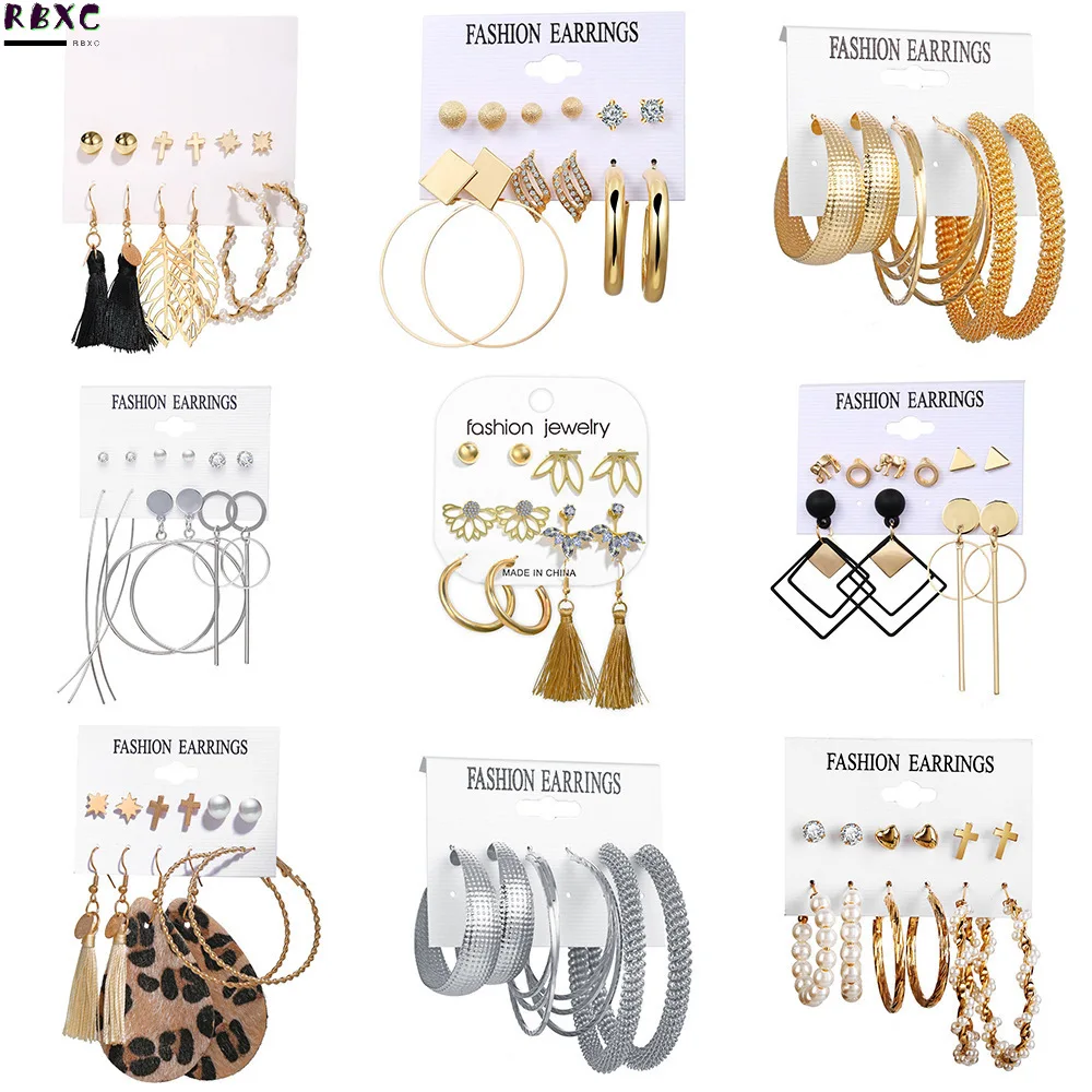 

RBXC New Trendy Leopard Acrylic Pearl Drop Earrings Set For Women Female Elegant Geometric Alloy Earring 2020 Bohemian Jewelry