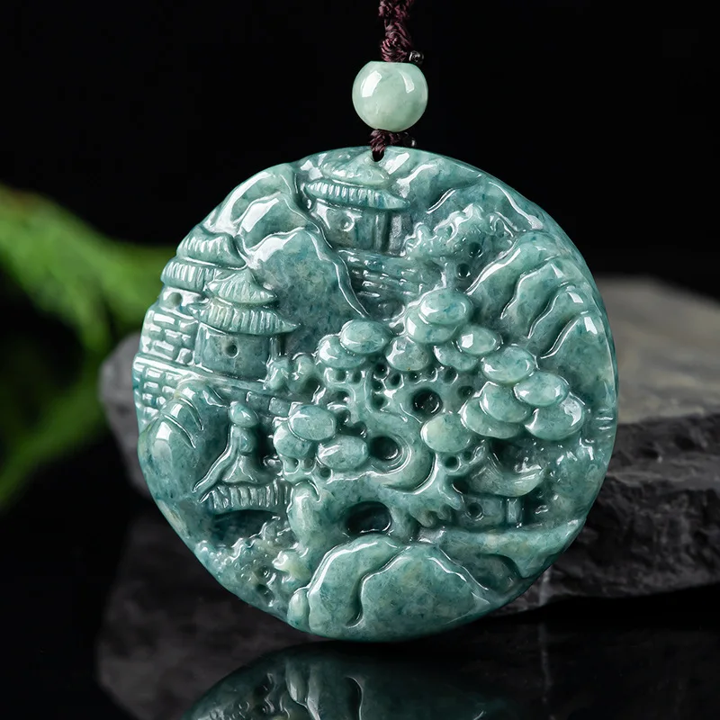 

Hot Selling Natural Hand-carve Jade Emerald Landscape Necklace Pendant Fashion Jewelry Men Women Luck Gifts