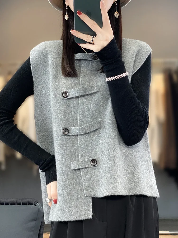 Осень/зима 2023 новый жилет из чистой шерсти в корейском стиле женский дизайн