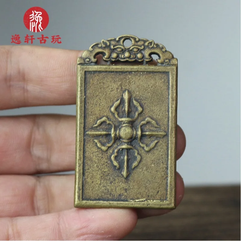 Твердый тибетский крест Ваджрийный пестик голова зверя бронзовый кулон латунная