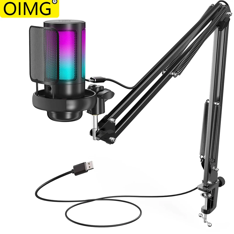 Professional Suspension Stand Condenser USB RGB Microphone Microfon For PC Laptop YouTube Tiktok Video Singing Gaming Recording