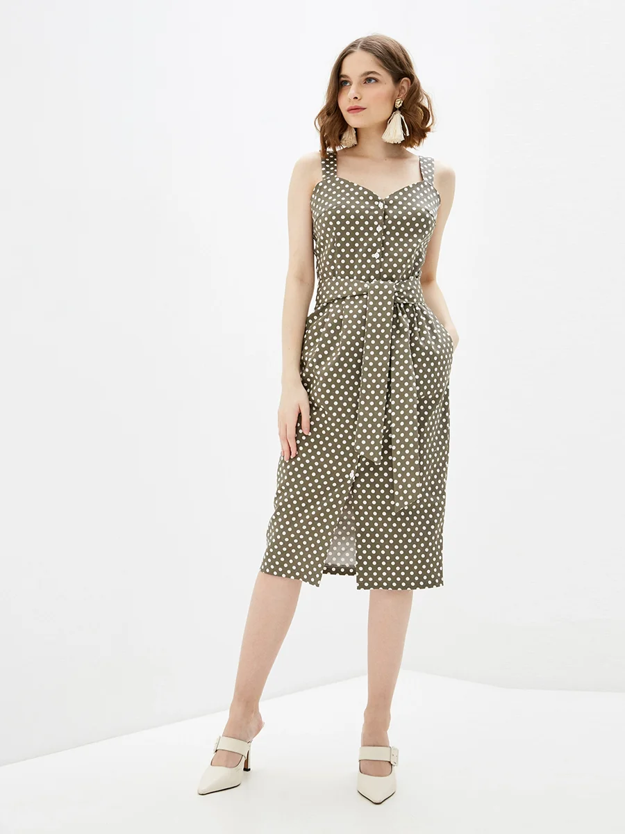 

Women Vintage Dot Printed Sashes Slim Party Dress Spaghetti Strap Sexy V neck High Street Elegant Casual Dress For Women 2022