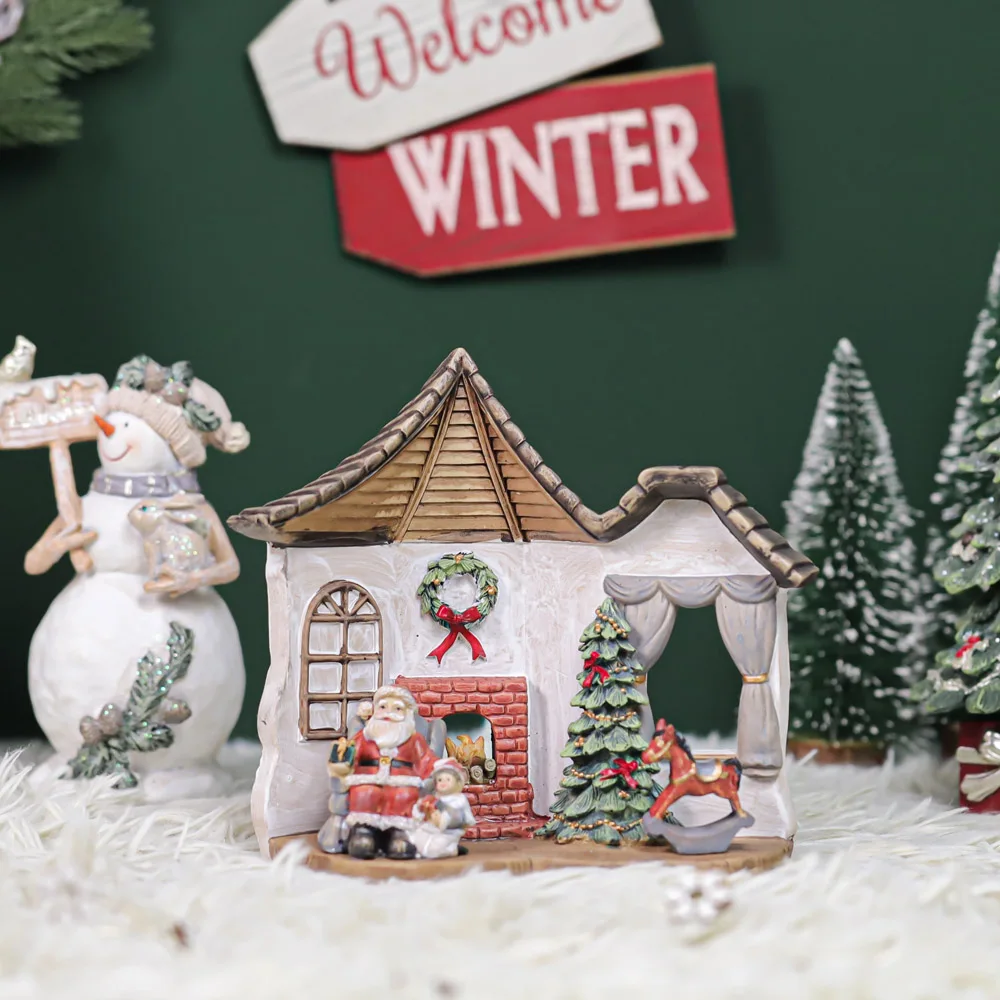 Christmas Decorations For Home Village Houses Set Figures Tree/Snowman/Santa Scene With Night Lights Crystal Ball Xmas Gifts New | Дом и сад