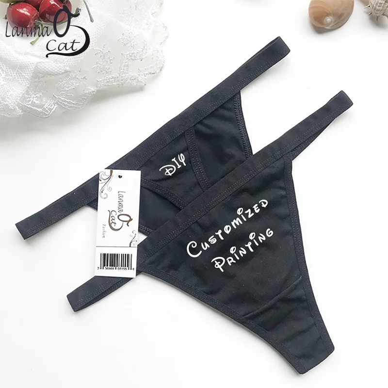 2pcs /lot Sexy DIY Women Cotton Thongs Underwear Custom Printing Logo Brand G String Panties Ladies Underwear Free Shipping