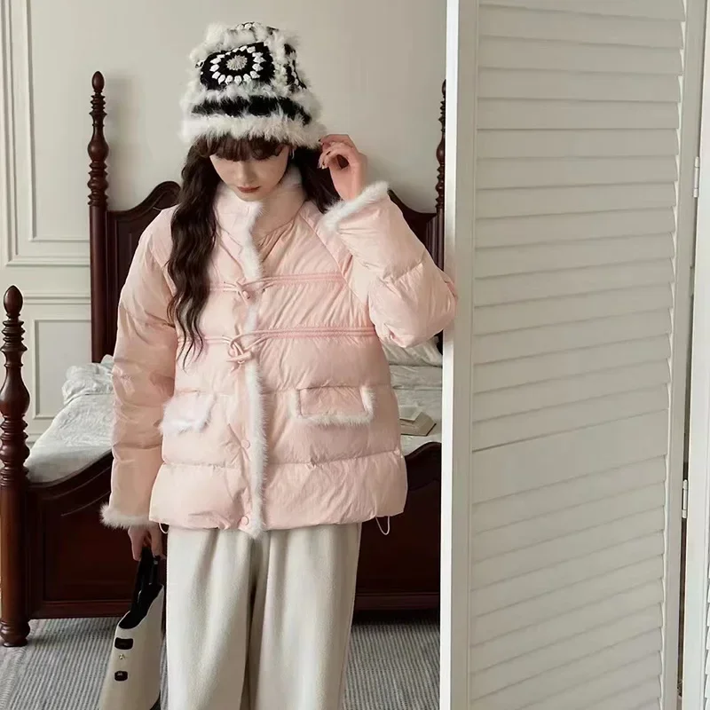 Женская куртка на белом утином пуху короткая теплая парка в Корейском стиле с