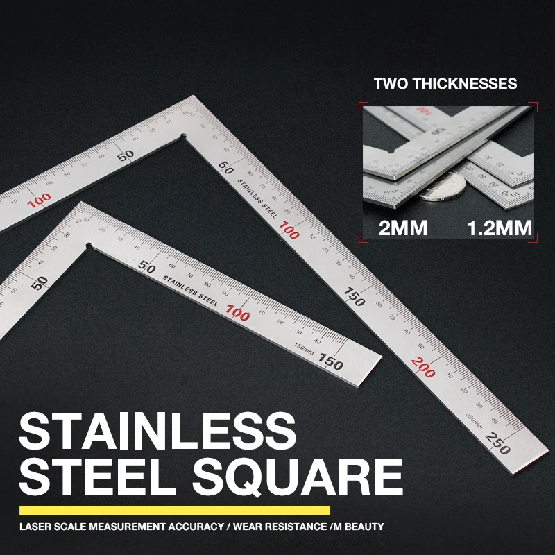 90 Degree Ruler Stainless Steel L Ruler Double Sided Steel Ruler Measuring Tool Metal Straight for Office Inch Steel Rule 