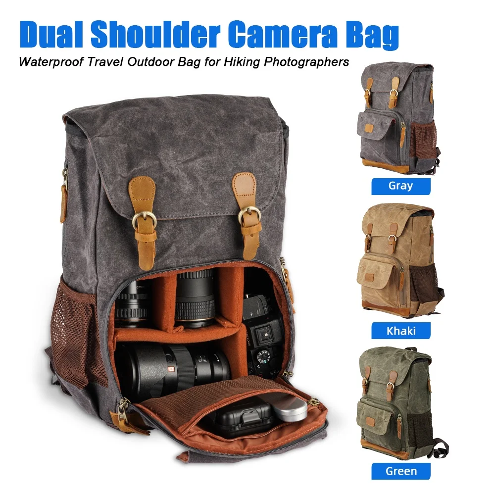 

Selens Cow Leather DSLR Camera Bag Photography Bag Waterproof Outdoor Travel Large Capacity Backpack For Sony Canon Camera Bag
