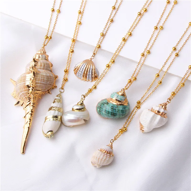 

Boho Phnom Penh Conch Shell Necklace Sea Beach Shell Chain Pendant Necklace For Women Collier Femme Shell Cowrie Summer Jewelry