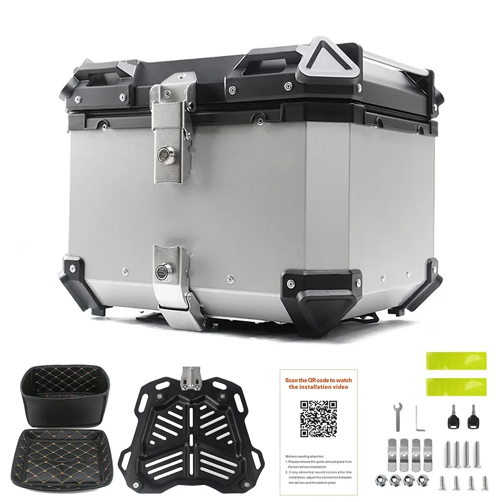 Универсальный мотоциклетный верхний бокс 65л Алюминиевый задний багажник для