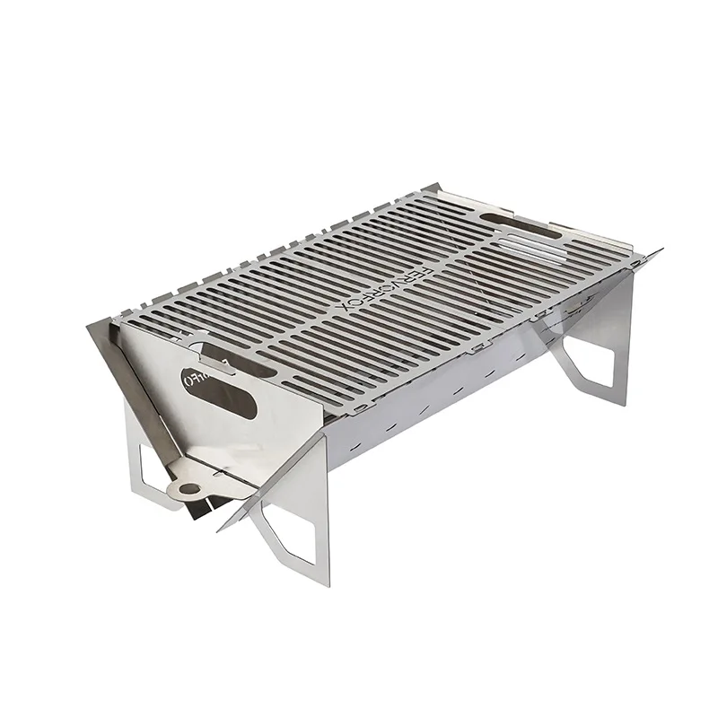 

3-4 Folding Large Card Stove Portable Outdoor Stainless Steel BBQ Grill Charcoal Oven Burning Stove Camping Equipment