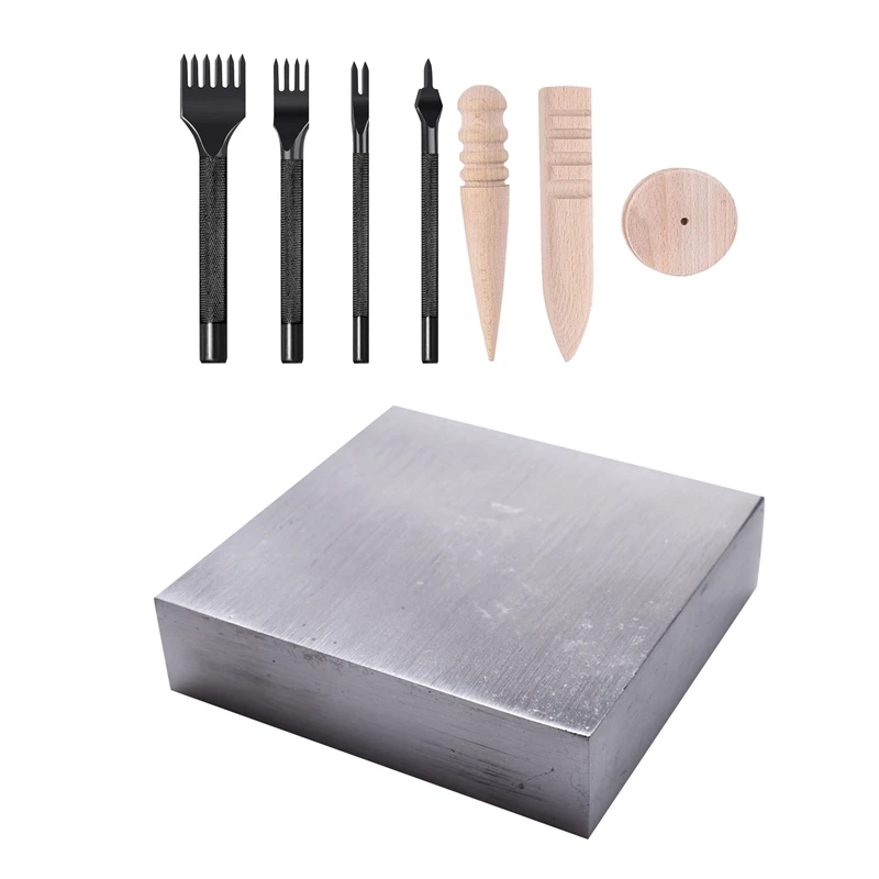 

1 шт. Золотой молоток, железная наковальня, верстаки без покрытия и 1 комплект, инструмент для пробивки отверстий в коже с 3 деревянными шлифо...