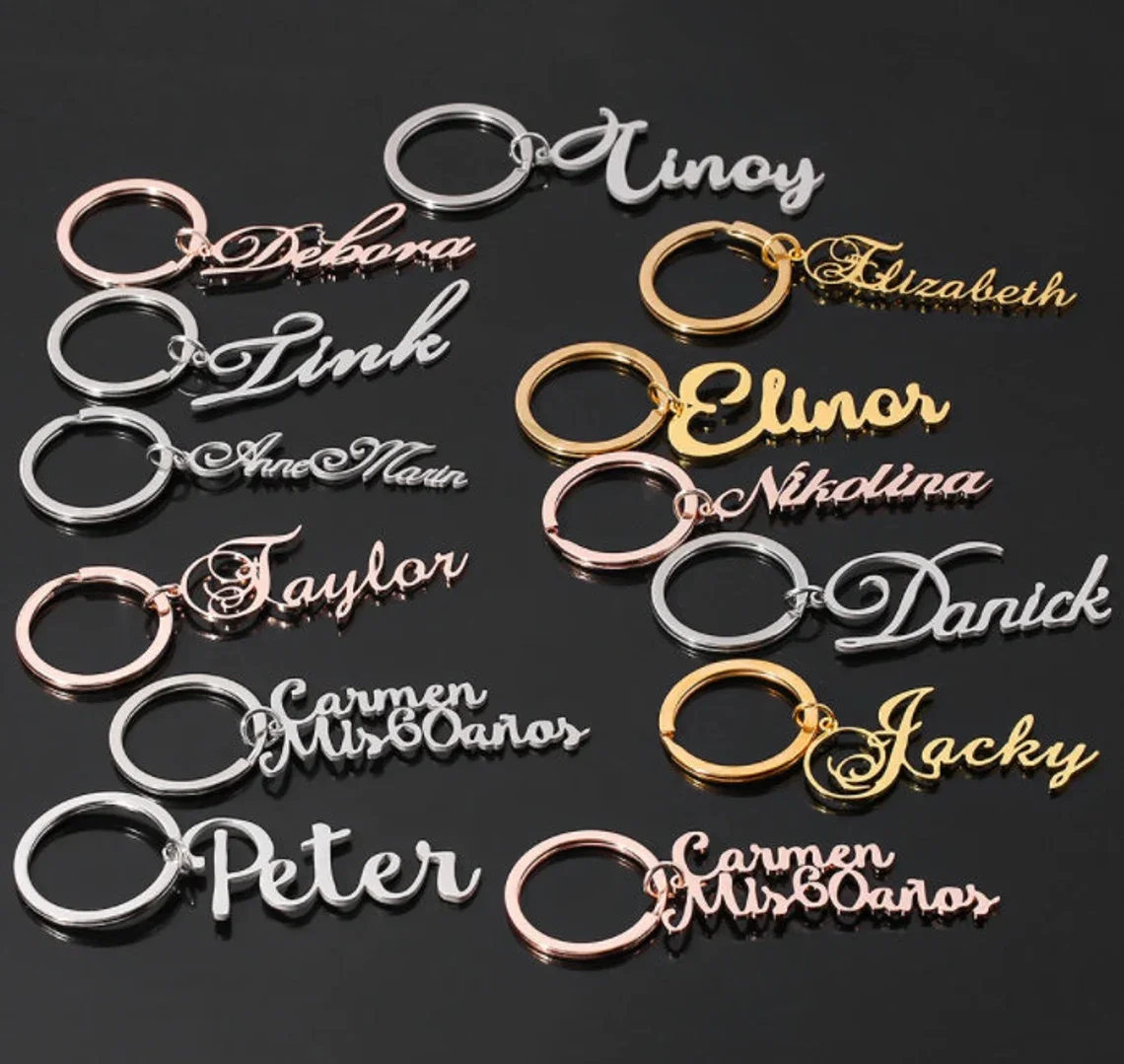 

Custom Name Keychain Personalized Vertical Nameplate Pendant Stainless Steel Keyring For Unisex Family Jewelry Wholesale New