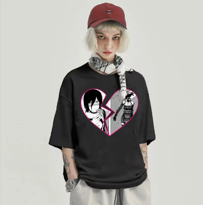 

Japanese Anime Chainsaw Man Reze Love Graphic Tshirt Men's Loose T-shirts Male Fashion Streetwear Men Women Oversized T Shirt