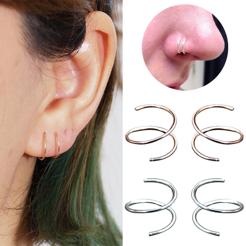 

1 Pair Spiral Shape Women Earrings Solid Color Spiral Polished Ear Buckle Rings Piercing Jewelry For Party