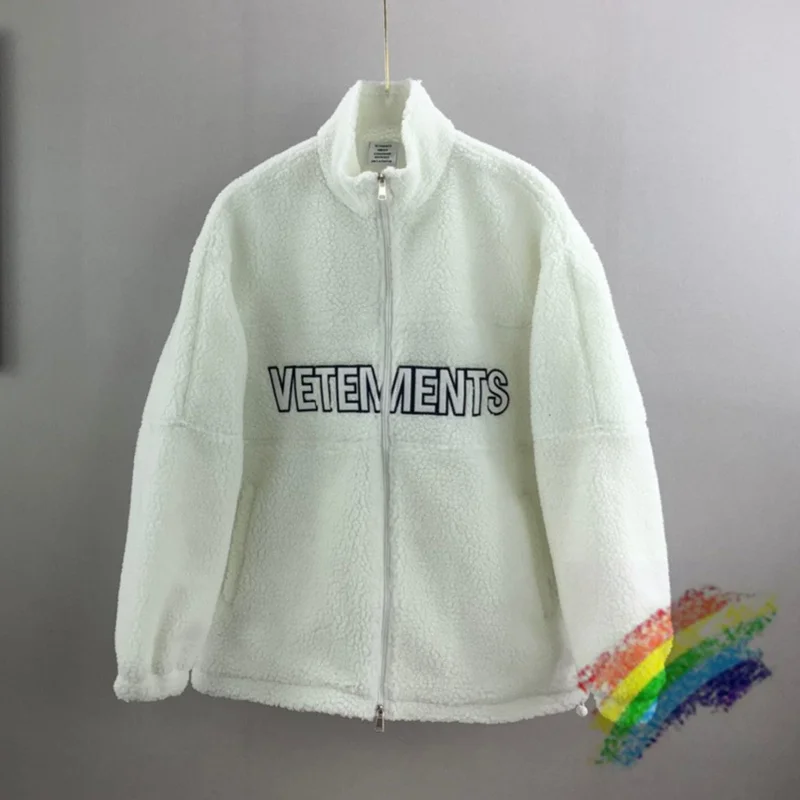 

Cashmere VETEMENTS Jacket Men Women 1:1 High-Quality Flocked Embroidered VETEMENTS Jackets Lamb Velvet Zipper VTM Coats