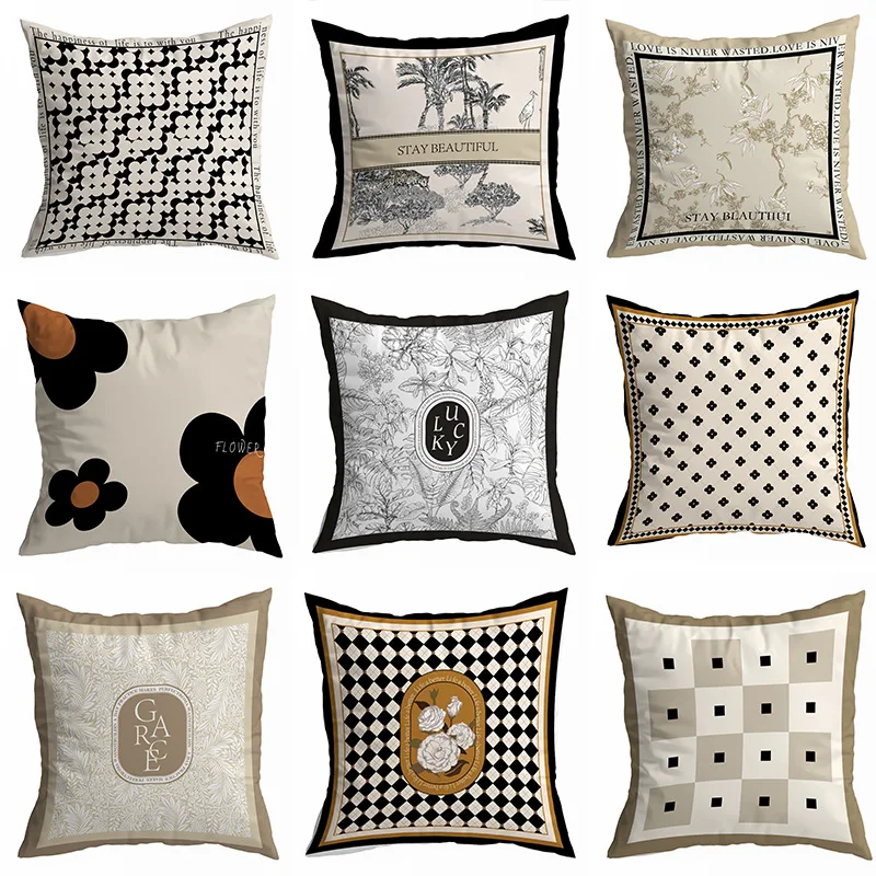 Vintage Geometric Cushion Cover Black White American Style Velvet Throw Pillowcase Bed Sofa Car Modern Home Decor Pillow Covers