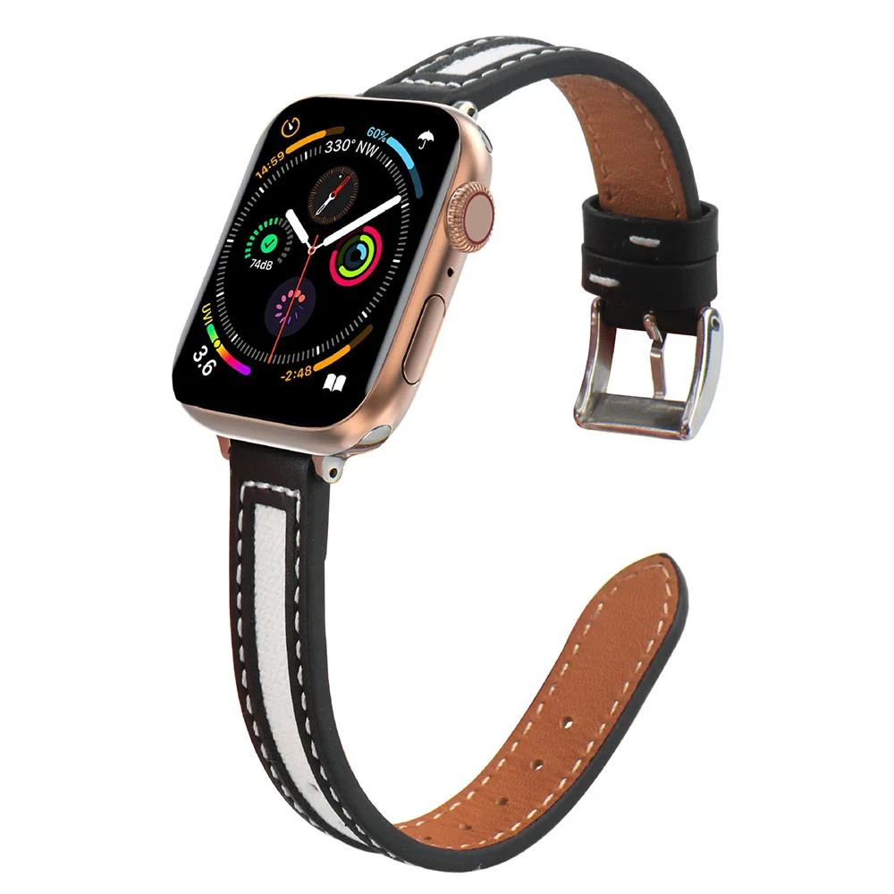 

Кожаный ремешок для Apple Watch Band 42 мм 44 мм 45 мм 38 мм 40 мм 41 мм, тонкий женский браслет для Iwatch Series 7 6 5 4 3 2 1 SE
