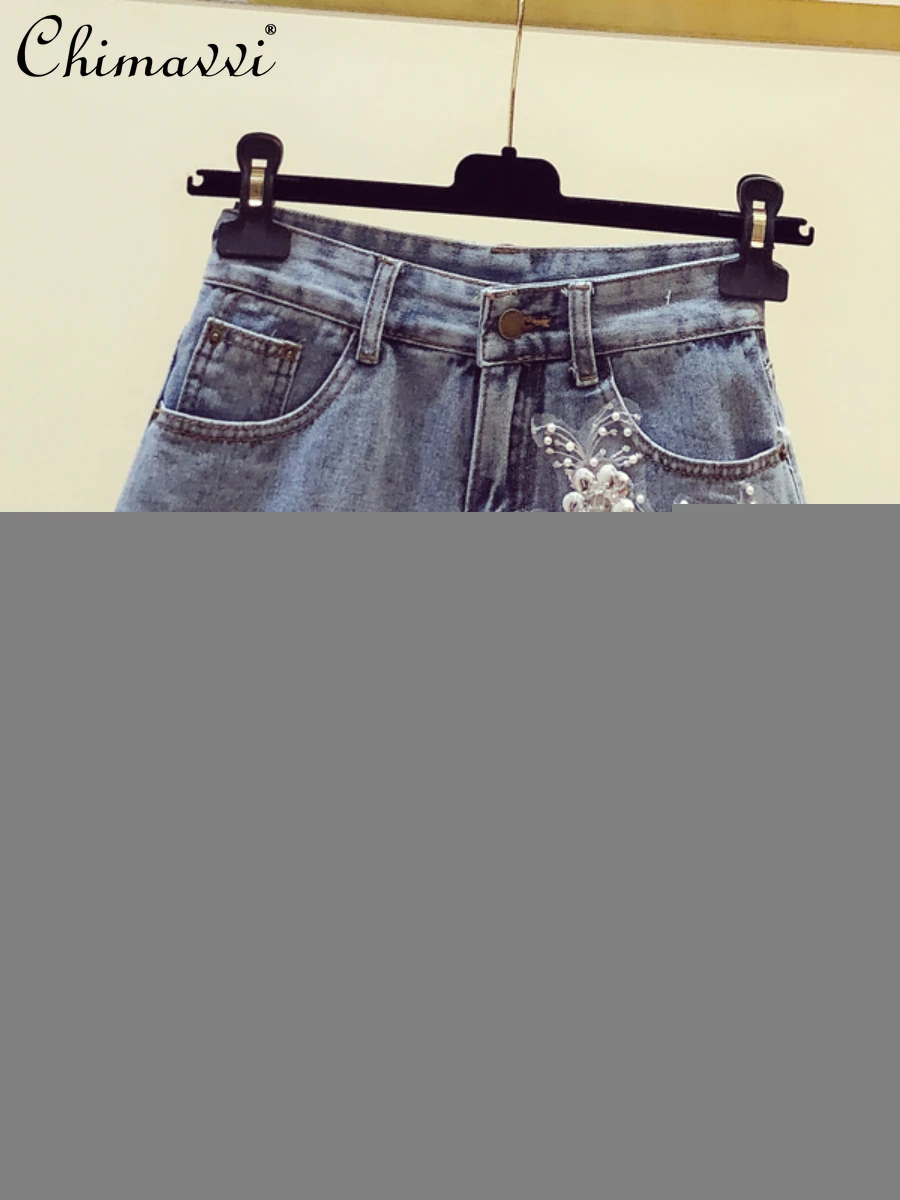 

French Embroidery 3D Flower Denim Shorts Women's 2022 Summer Clothes New Fashion Design Wide-Leg Pants Hot Pants All-match