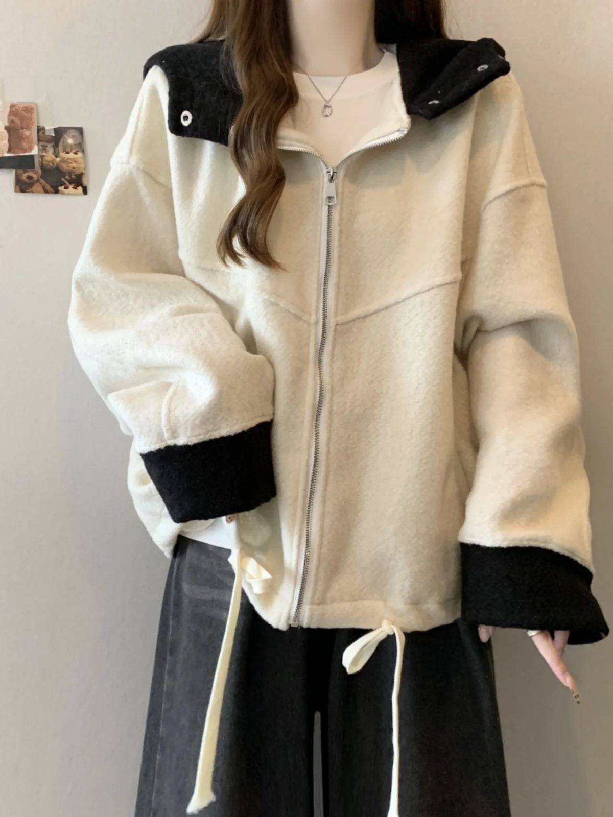 Plus size Fashion Warm Lamb Wool Hoodie Women 2024 New Winter Chubby Girl Slimming Cardigan Top