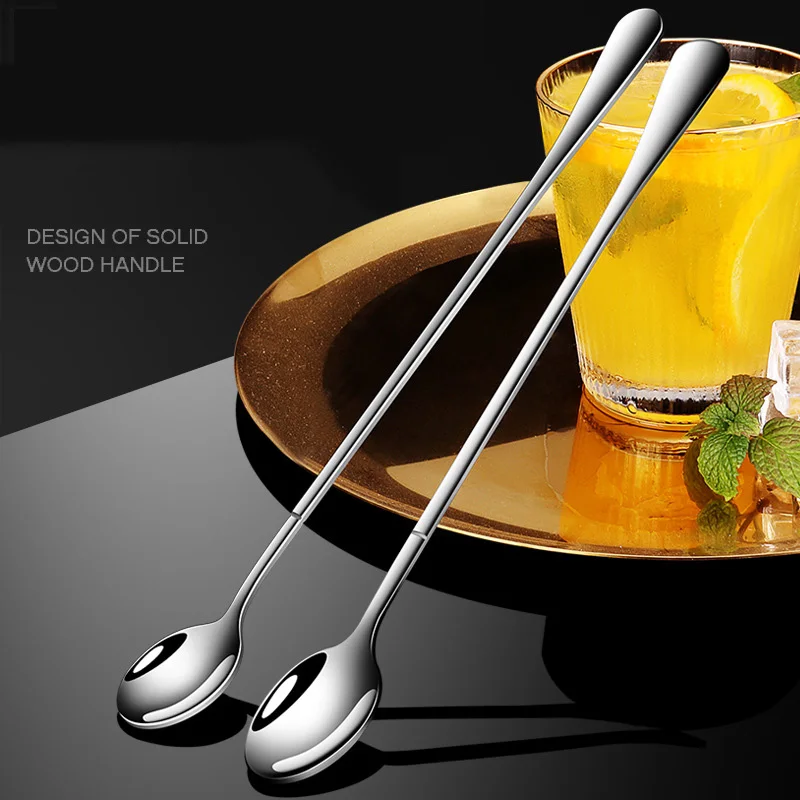 

304 Stainless Steel Long Handled Coffee Spoon Ice Cream Dessert Tea Stirring Spoon For Picnic Kitchen Accessories Bar Tools New