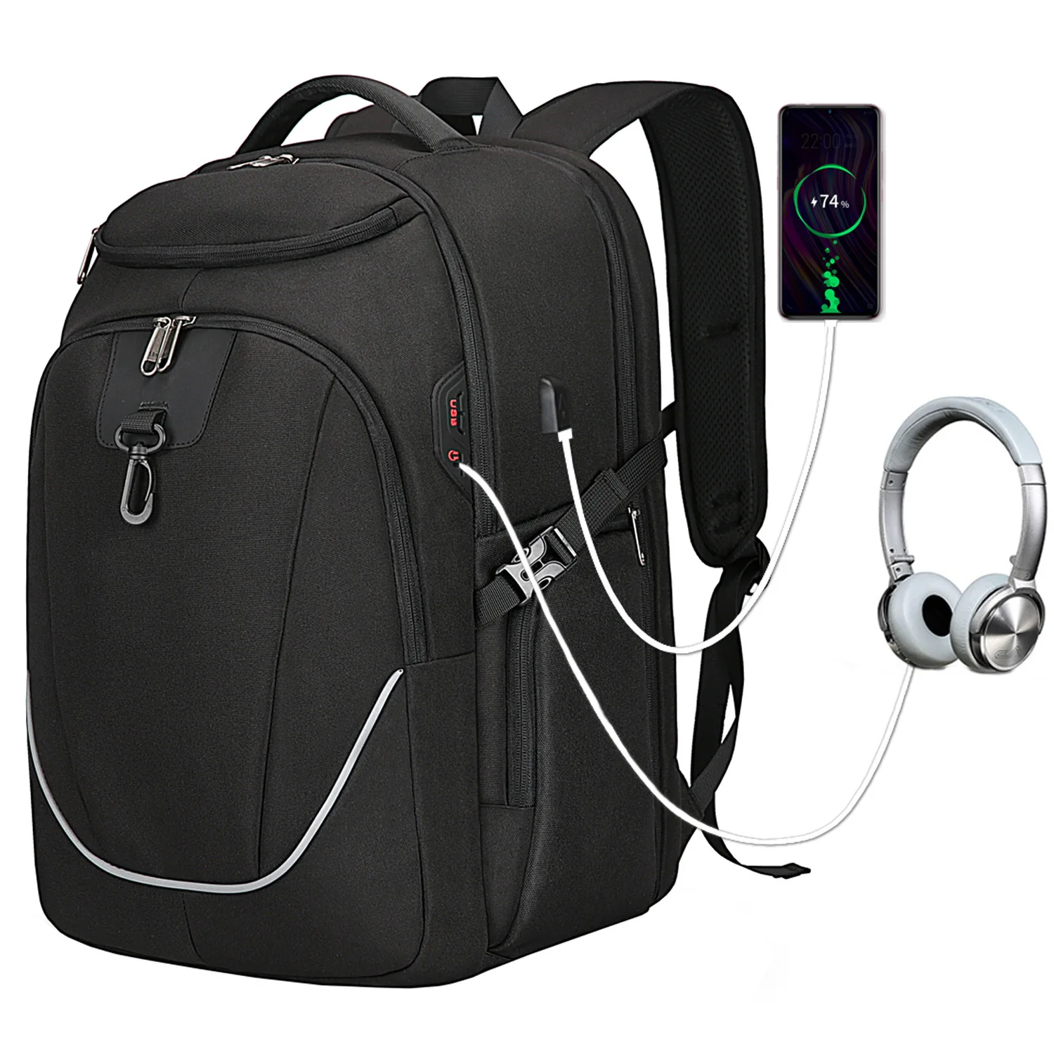 

Men Waterproof 17.3 Inch Laptop Anti-theft Backpack USB Multifunctional Notebook Rucksack School Bags Travel Back Pack for Male