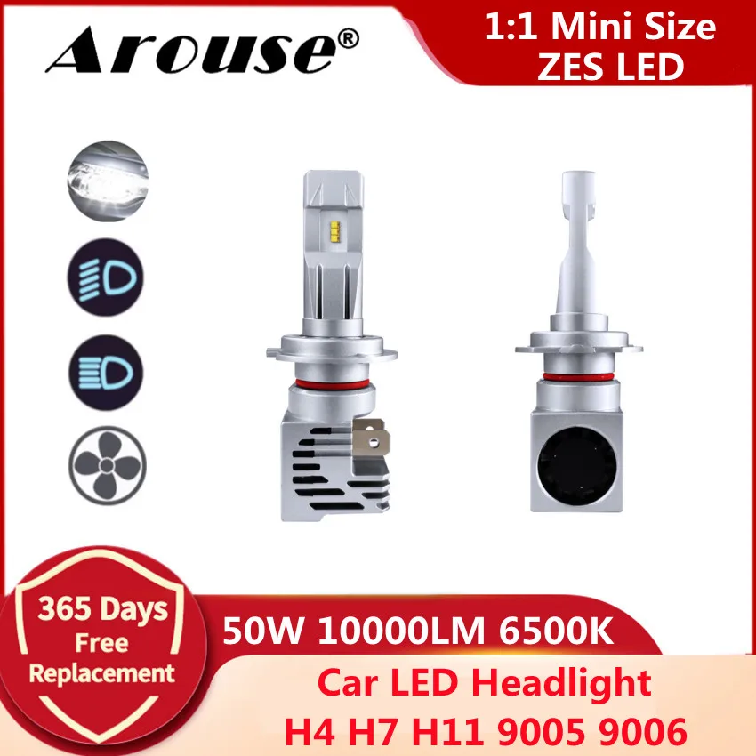 

2Pcs H7 Led Canbus H4 H11 9005 9006 Led Headlight 50W 10000LM 1:1 Mini Size 6500K ZES LED Car Light Bulbs Auto Headlamp Lamp M3