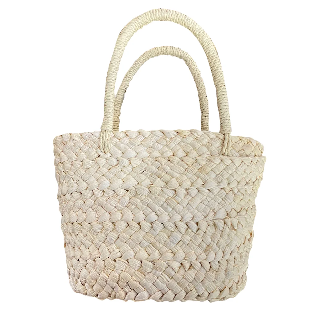 

Flower Basket Corn Husk Woven Tote Bag Handbag Natural Grass Weaving Summer Beach Bag Basket for Outdoor Picnic Beach Hiking