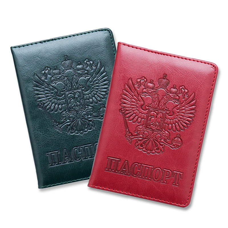 

Russian National Emblem Pattern Passport Cover 3D Embossing Craft Leather Passport Protector Holder Travel ID Credit Card Holder