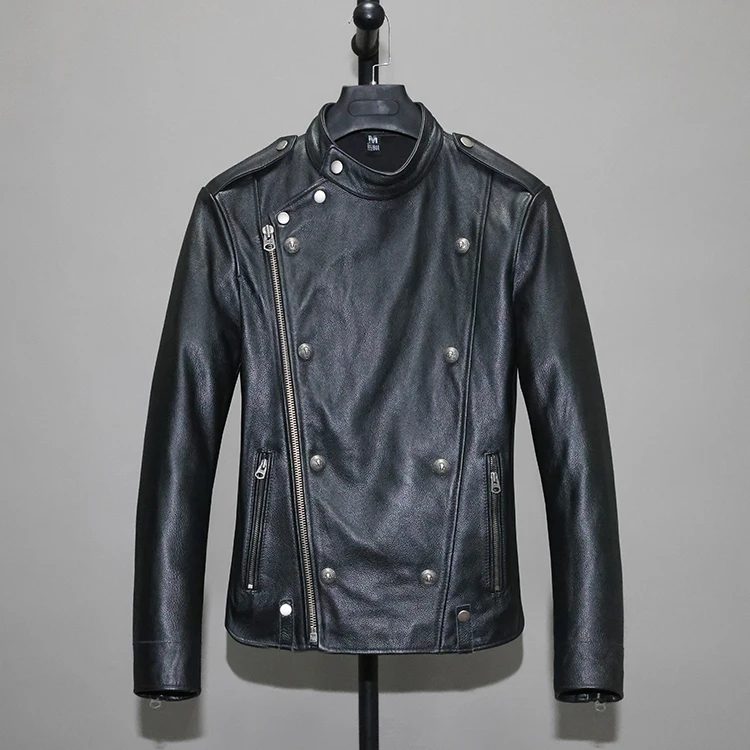 

Free shipping.Wholesales.Cool motor rider genuine leather jacket.Black slim quality cowhide coat.J31 men leather cloth.