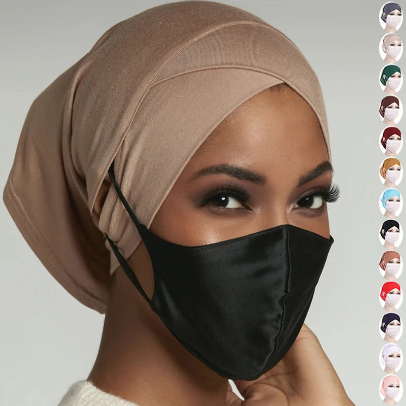 Muslim Inner Hijab Cap for Women Forehead Cross Elastic Turban for Islamic Women Head Scarf Hijab Undercaps for Woman Headcover