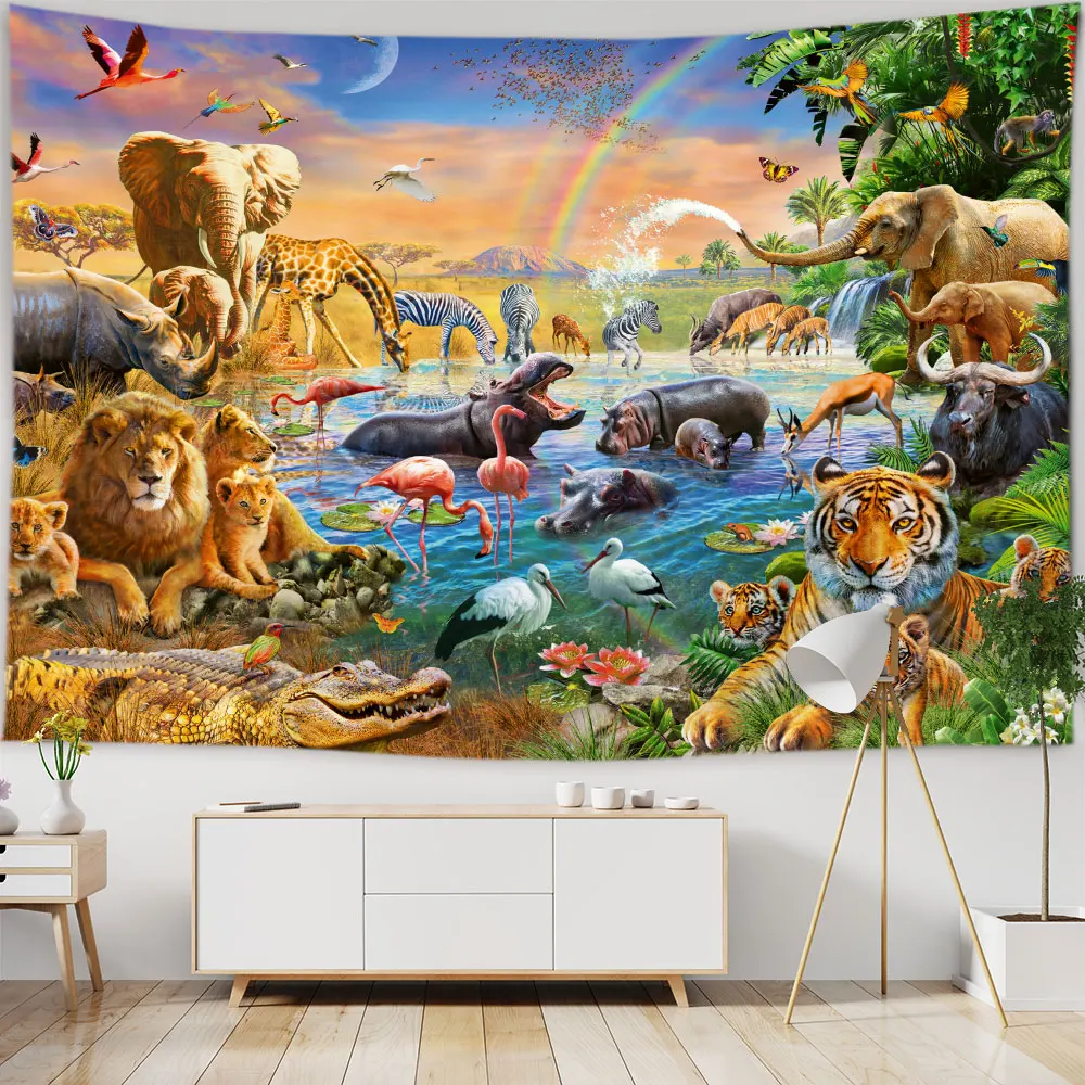 

Forest Tiger Pattern Tapestry Hippie Wall Hanging Psychedelic Animals Tapestries Aesthetic Room Decor Background Cloth Ceiling
