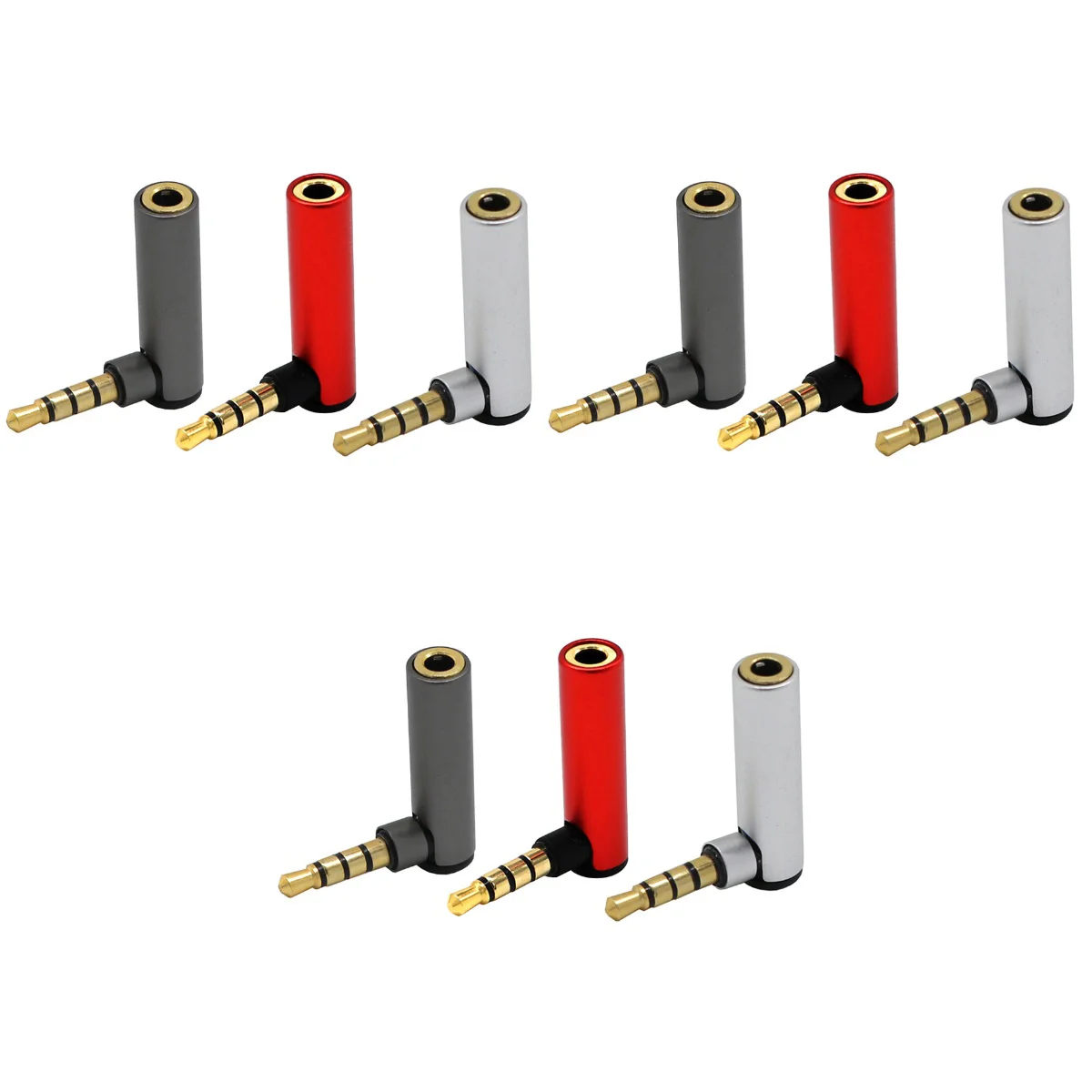 

9 Pcs 3.5mm 90 Degree Bend Male to Female Audio Stereo Earphone Converter (Red/Grey/Silver)