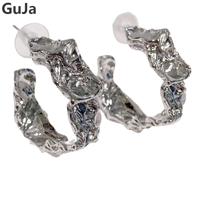 

Fashion Jewelry Texture Hoop Earrings For Women Girl Gift Simply Cool Design Hot Sale Metallic Silver Color Ear Accessories