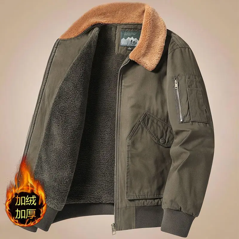 New Winter Men's Jacket Fur Lined Coat Bomber Jacket Brand Oversize Tops Warm Plush Thicken Loose Korean Fashion