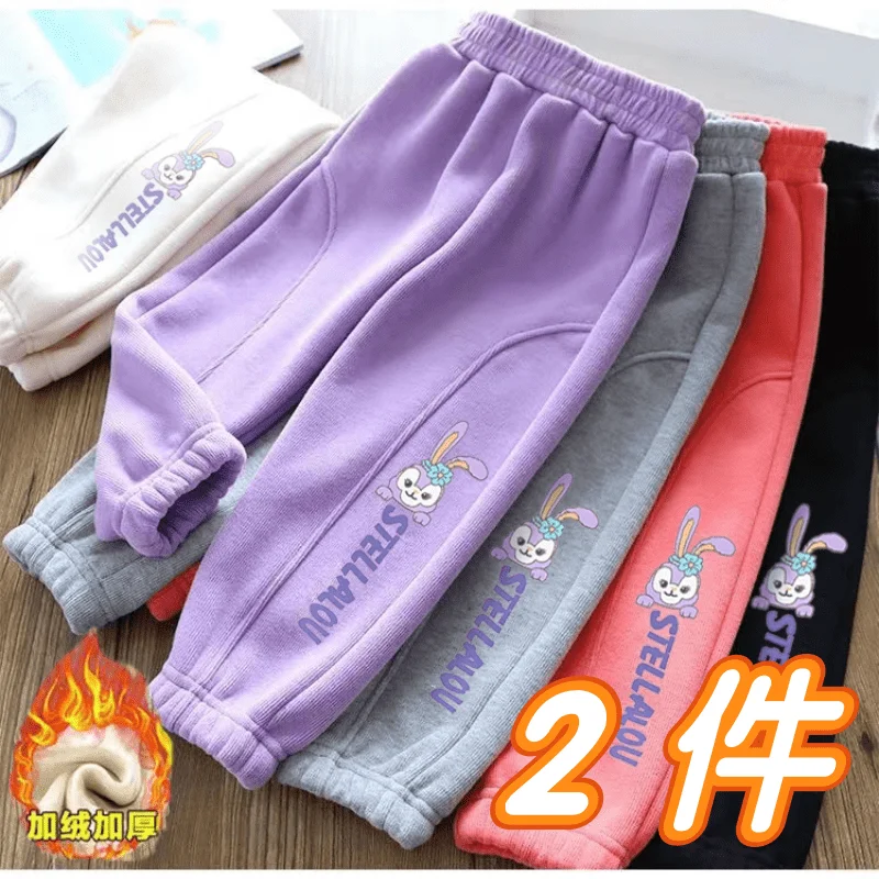 

Новинка 2023, плюшевые брюки для девочек Disney, Детские утепленные повседневные брюки на весну, осень и зиму, спортивные брюки для девочек