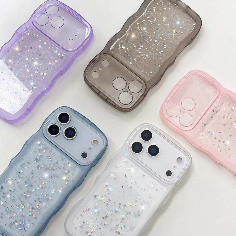 Фото Для iPhone 17 Air 17 Pro Max 17Pro Чехол для iPhone17 Симпатичный прозрачный капельный клей Star Shell Curly Wave Гибридный противоударный мягкий чехол Funda №1