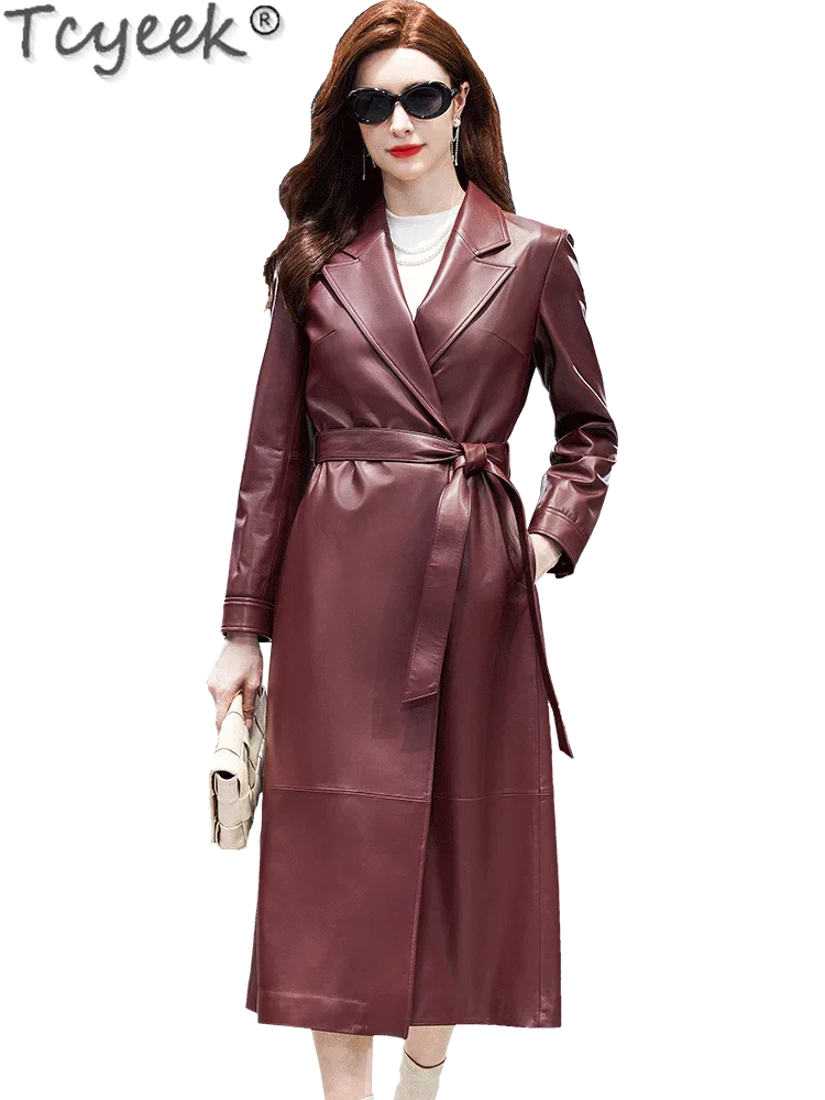 Tcyeek куртка из натуральной кожи женское пальто овчины Тренчи средней длины для
