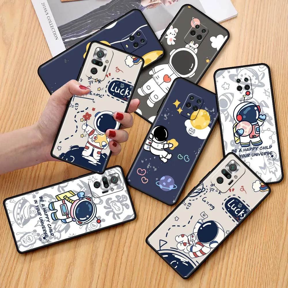 

Case for Xiaomi Redmi 9S 9 8 10 11 Pro K40 9C 9A 8T 7 9T 7A 8A Black Soft Silicone Phone Cover Shell Star Astronaut Cute