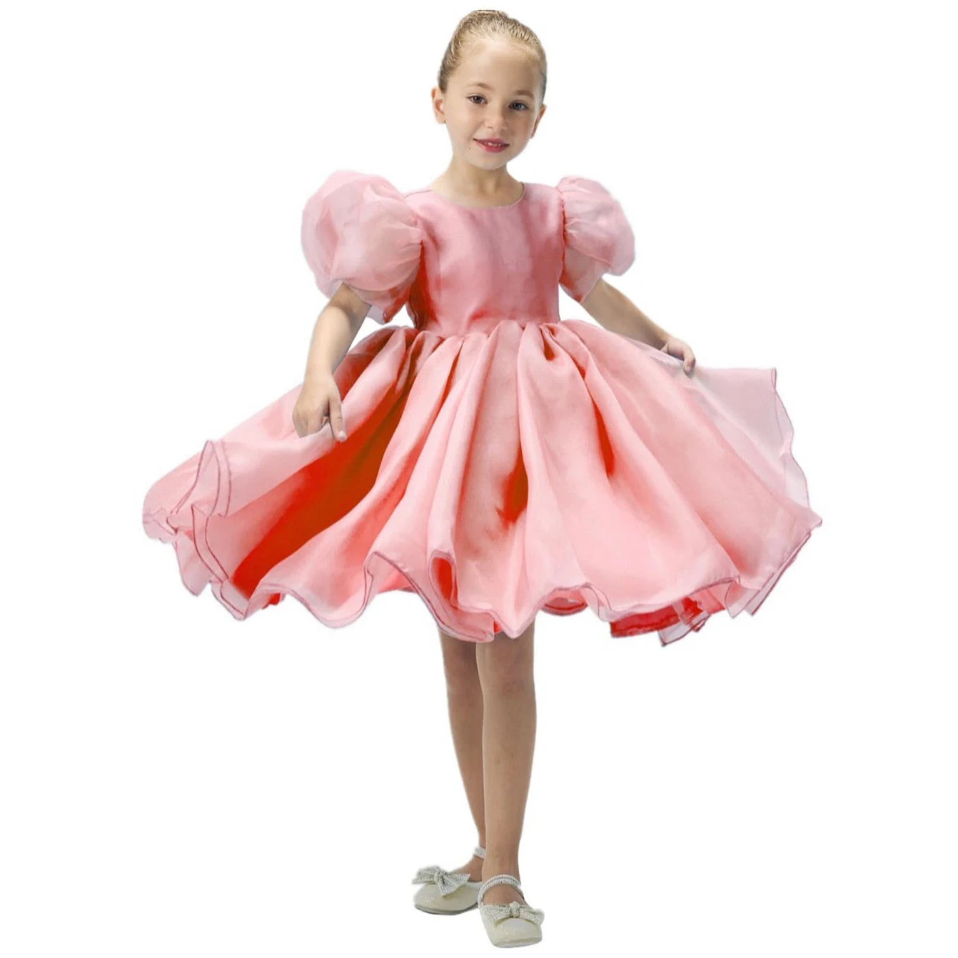 Тюлевая пачка из органзы с пышными рукавами для маленьких девочек расклешенное