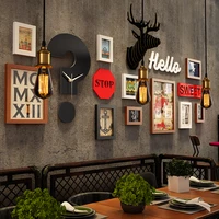 photo wall decor mural sets creative hanging clock industrial style wall frames combination home decoration painting art dining