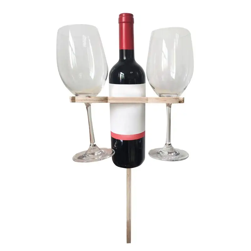 

Wine Bottle Rack Sturdy Wine Table For Outdoor Wine Tray Cup Holder Wooden Wine Storage Holds 2 Glasses And 1 Bottle And A Plate