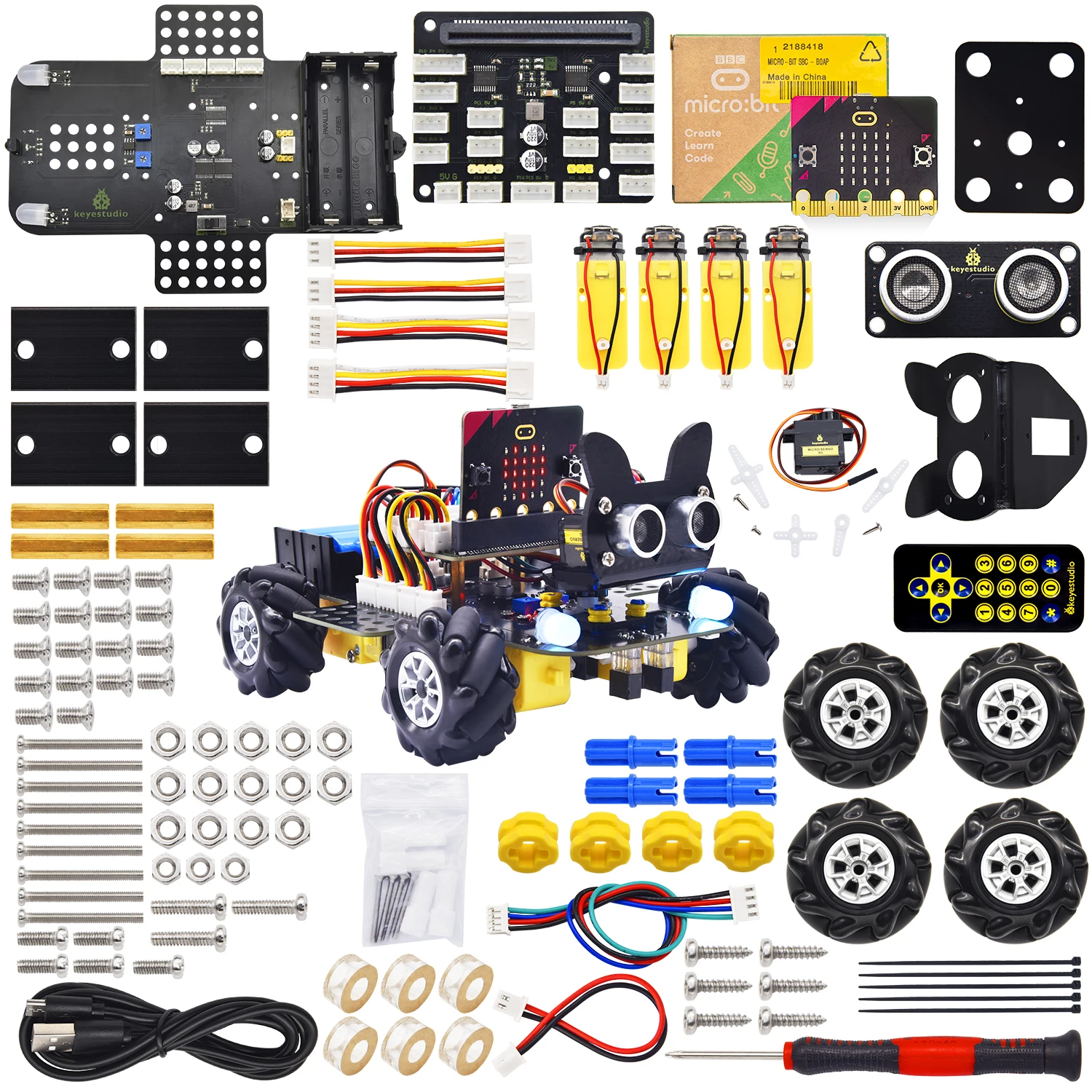 

Keyestudio 4WD Mecanum Robot Car for Micro:bit V2 Wheel Robot Car Kit STEM Toys Makecode &Python Programming with Microbit V2